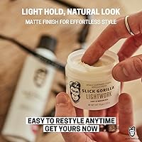 Vista 5 de Slick Gorilla Lighwork - Arcilla mate para el cabello para hombres de 2.5 onzas, acabado mate, sujeción flexible, arcilla ligera para peinar, a base