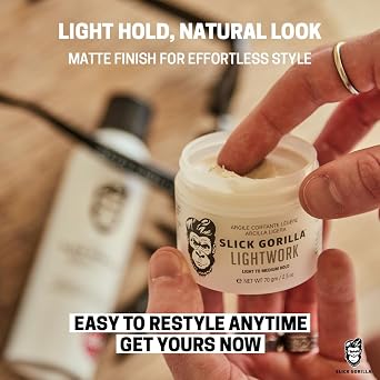 Slick Gorilla Lighwork Matte Hair Clay for Men 2.5 oz | Matte Finish | Flexible Hold | Lightweight Styling Clay | Water-Based | Natural Texture | Non-Greasy Grooming Clay for Everyday Use
