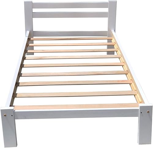 Miniatura 6 de Amazonas - Cama individual blanca con nido de madera, tamaño individual, madera de pino maciza y listones de madera dura, soporte para cama de