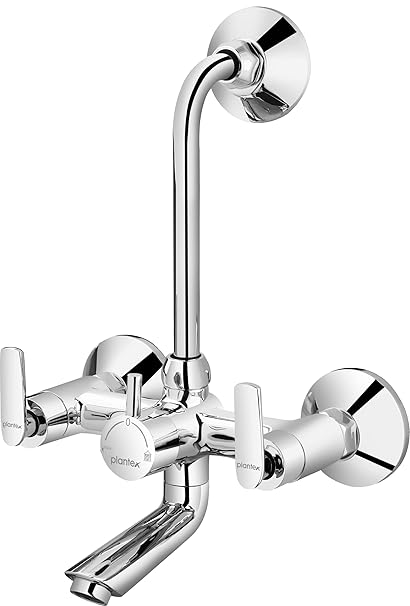Plantex Pure Brass 2-In-1 Wall Mixer with Telephonic Bend for Arrangement of Overhead Shower for Bathroom/Mixer Tap for bathroom with Brass Wall Flange & Teflon Tape-(BAL-518-Mirror Chrome)