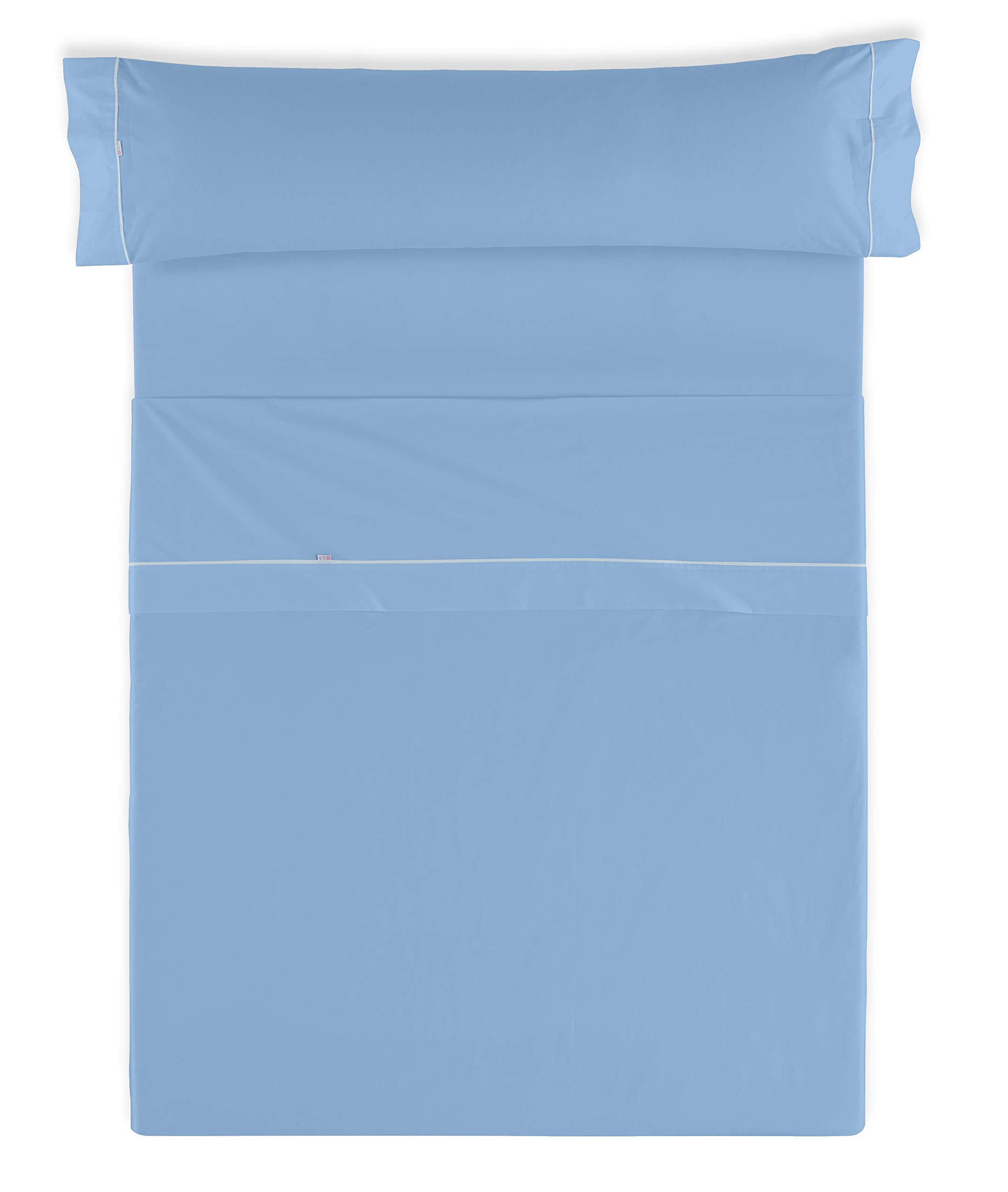Juego de sábanas liso color azul claro Cama de 105 (3 piezas) - 50% algodón / 50% poliéster - 144 hilos. Gramage: 115