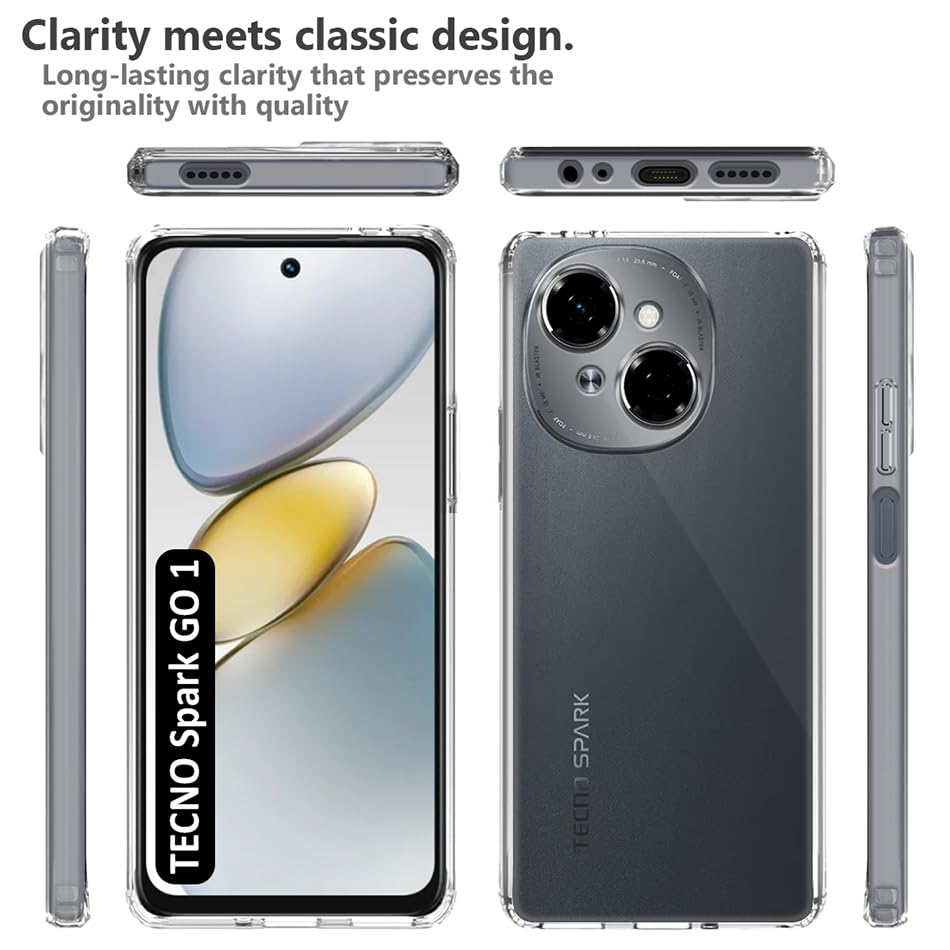 Image of Fashionury Crystal Clear Case for Tecno Spark GO 1 | Yellowing Resistance | Transparent TPU Silicone | Raised Camera Lips | Slim Transparent Cover