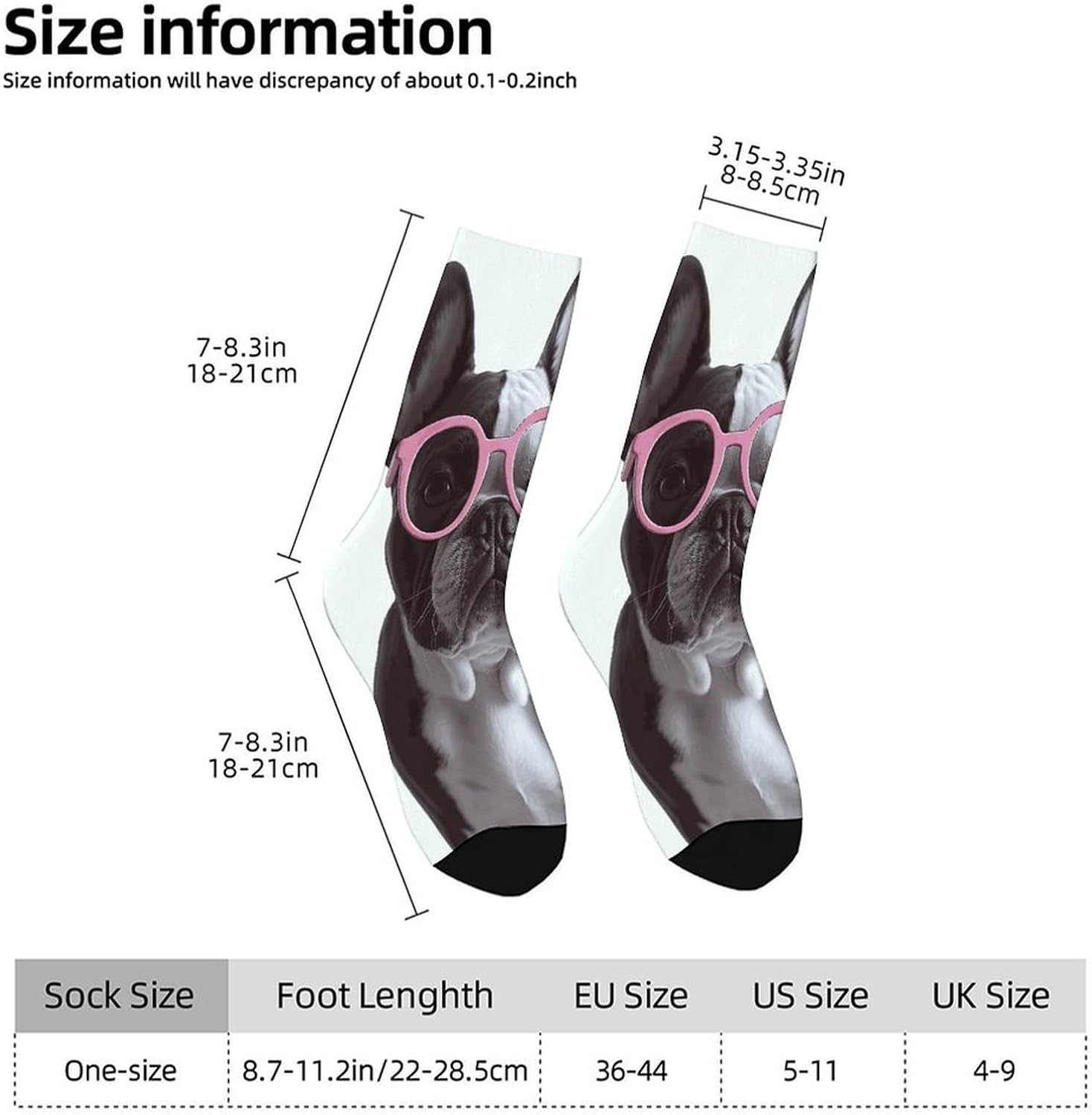 French Bulldog Pink Glasses Crew Sock High Stocking Grippy Socks | Socks for Men & Women,Stockings-Long Thin Tube Sports, Breathable Soft Athletic for Nurses,Travel
