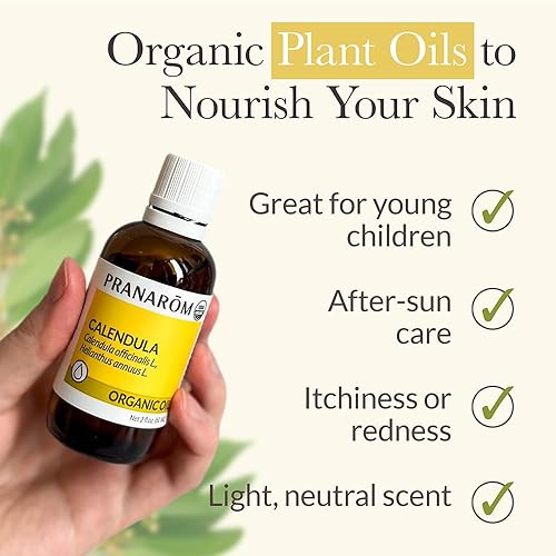 Miniatura 2 de Pranarom - Aceite orgánico de planta virgen de caléndula francesa certificada por USDA - Botella de vidrio de 2 onzas líquidas - Aceite calmante