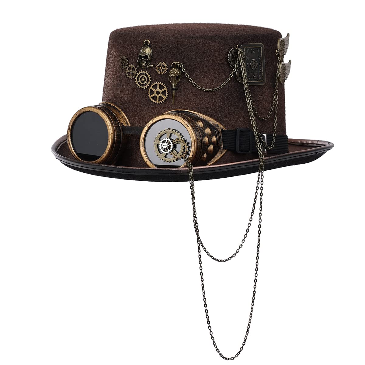 BPURB Steampunk Hat Vintage Halloween Unisex Steampunk Top Hat with Goggles (Head circumference: about 58cm/22.8")