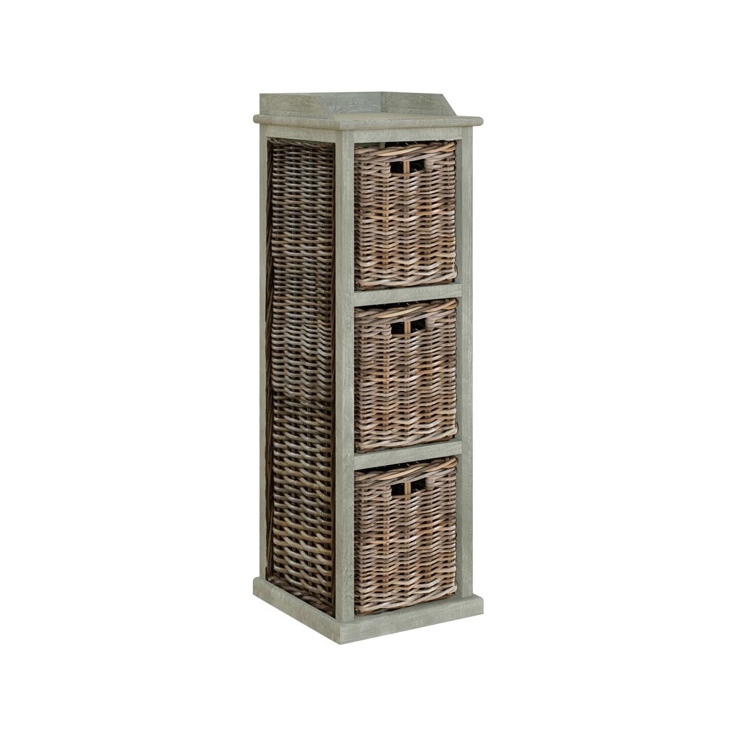 Fwstyle Unisex Grey Ready Assembled 3 Drawer Storage Unit Tall Solid Wash Pine
