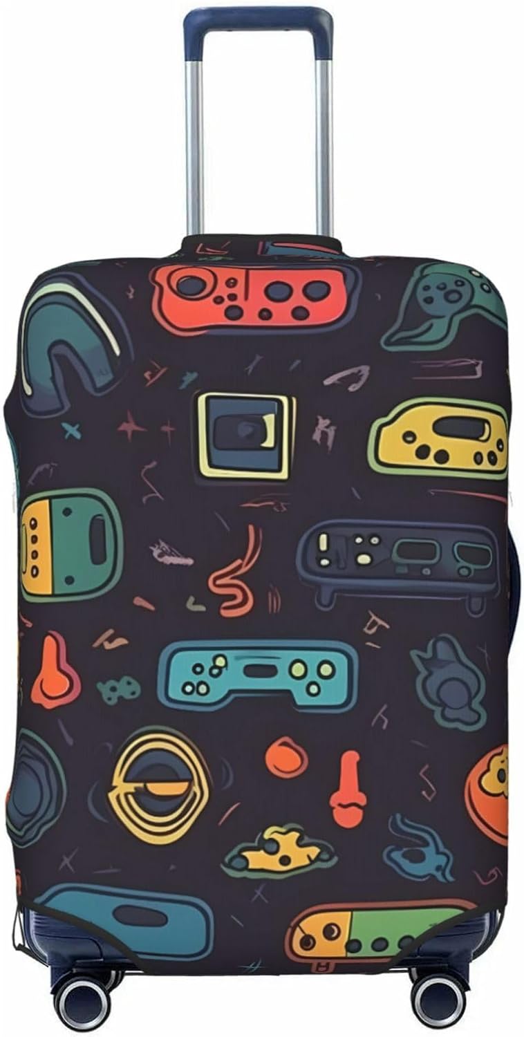 Travel Luggage Cover Protector Game Video Gaming Pattern Suitcase Cover Washable Elastic Suitcase Protector Anti-Scratch Suitcase Cover Fits 18-32 Inch Luggage