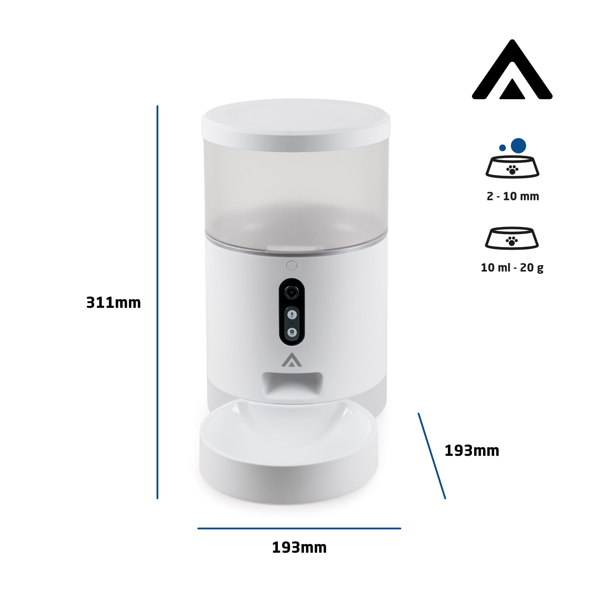 Comedero automático - 4 litros -Cámara 3MP, WiFi y App - Programación de Comida, Audio bidireccional, visión Nocturna, Carga USB-C o Pilas. para Gatos y Perros - Limpieza fácil. Mod. PF-BL4