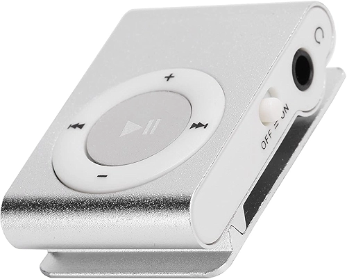 Mini MP3 Player, Portable Digital Music Media Player, Mini MP3 with Back Clip, Player Com Fone de Ouvido e Cabo USB, até 5H Play Time, Support Memory Card (Prata)