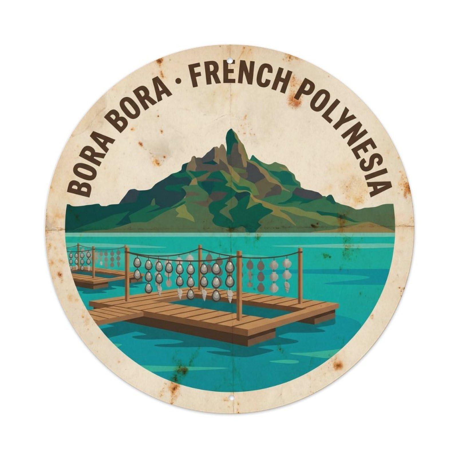 Olyhtr 8X8inch Classic Style Borabora Otemanu Pearl Farm Lagoon Vintage Polynesian Metal Tin Sign