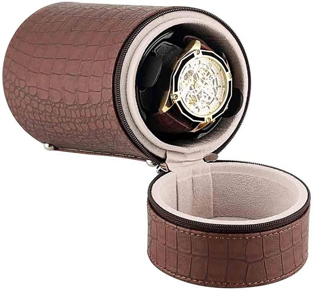 HVMBEUGOS Single Watch Winder Automatic Box In Leather Quiet Japanese Mabuchi Motor Soft with Silent Motor USB Universal Automatic Winding Rocking Watch-Brown