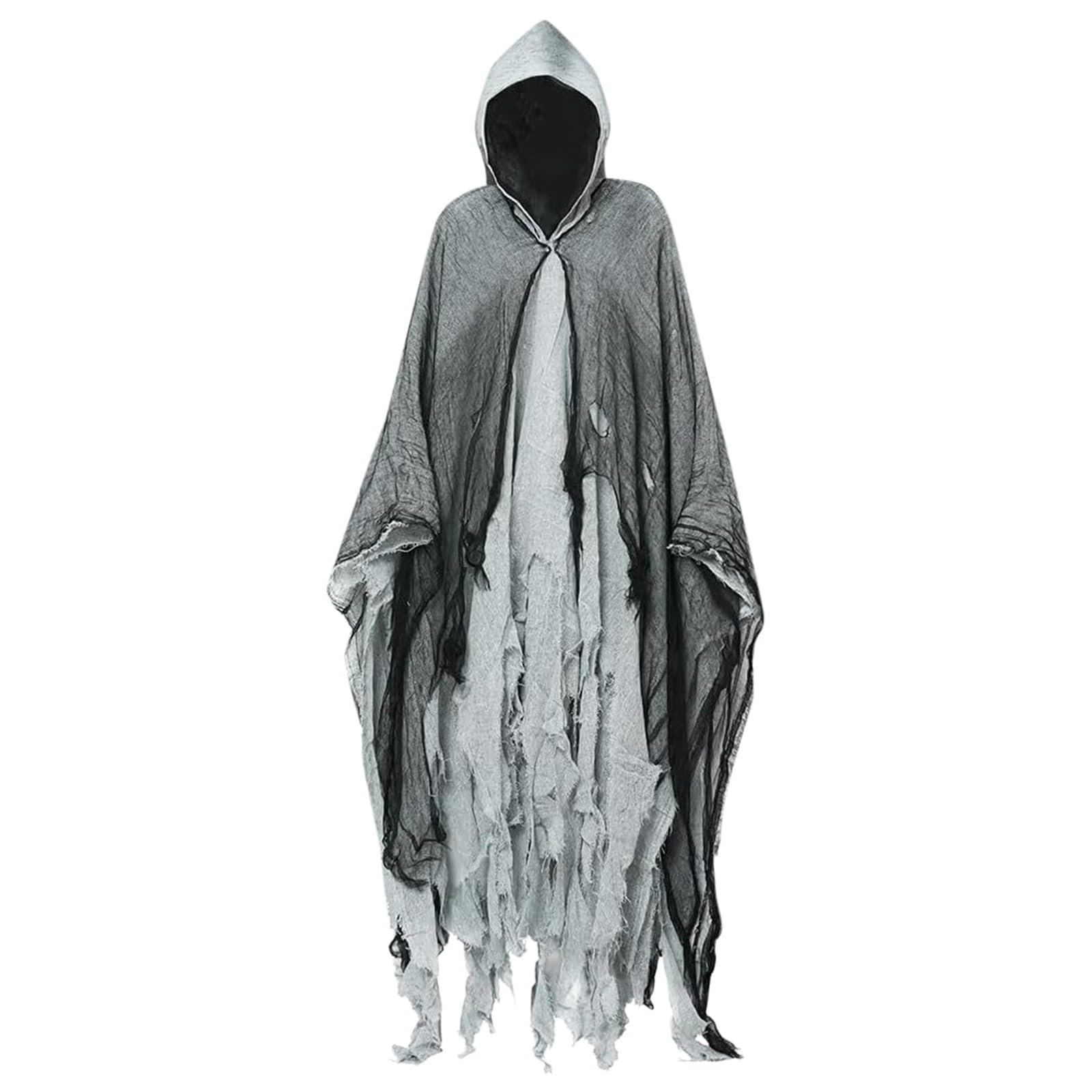 Grim Reaper Hooded Cloak Scary Ghost Tattered Robe Medieval Wizard Death Cape Halloween Costume Cosplay for Adult Men