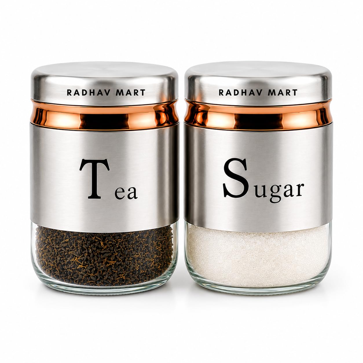 350ml Canister Set of 2 | Premium Glass Jars with Stainless Steel Lids | Airtight Storage Containers for Kitchen, Tea Sugar Jar Set | Transparent Spice Masala Organizer-image-46