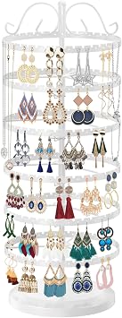 LASZOLA Rotating Earring Holder Organizer for Stud Hoop, 6 Tier White