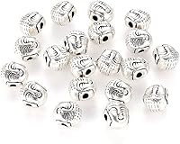 Vista 18 de Craftdady 50 cuentas espaciadoras tibetanas de metal antiguo de Buda de 0.433 x 0.413 in para hacer manualidades de joyería con agujero de 0.069