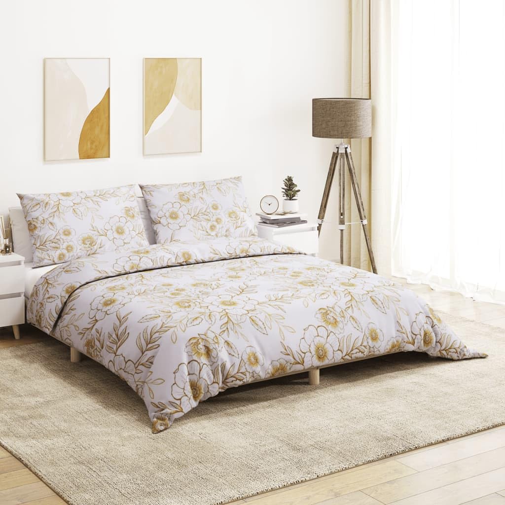 Housse de couette 140x200 coton blanc et marron pour linge de lit adulte enfant