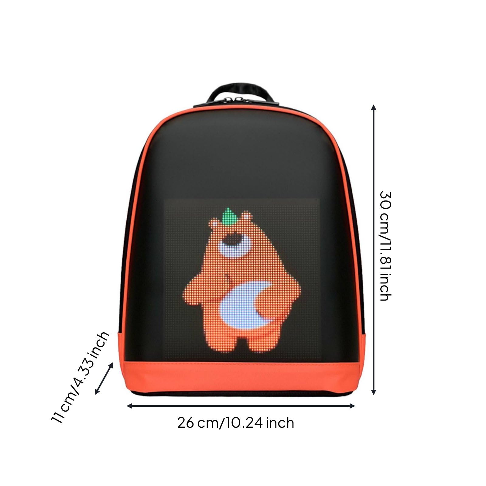 Zaino LED Intelligente Studente Display Luminoso Programmabile da App per Mostrare Arte E Messaggi Materiale Impermeabile, Arancione