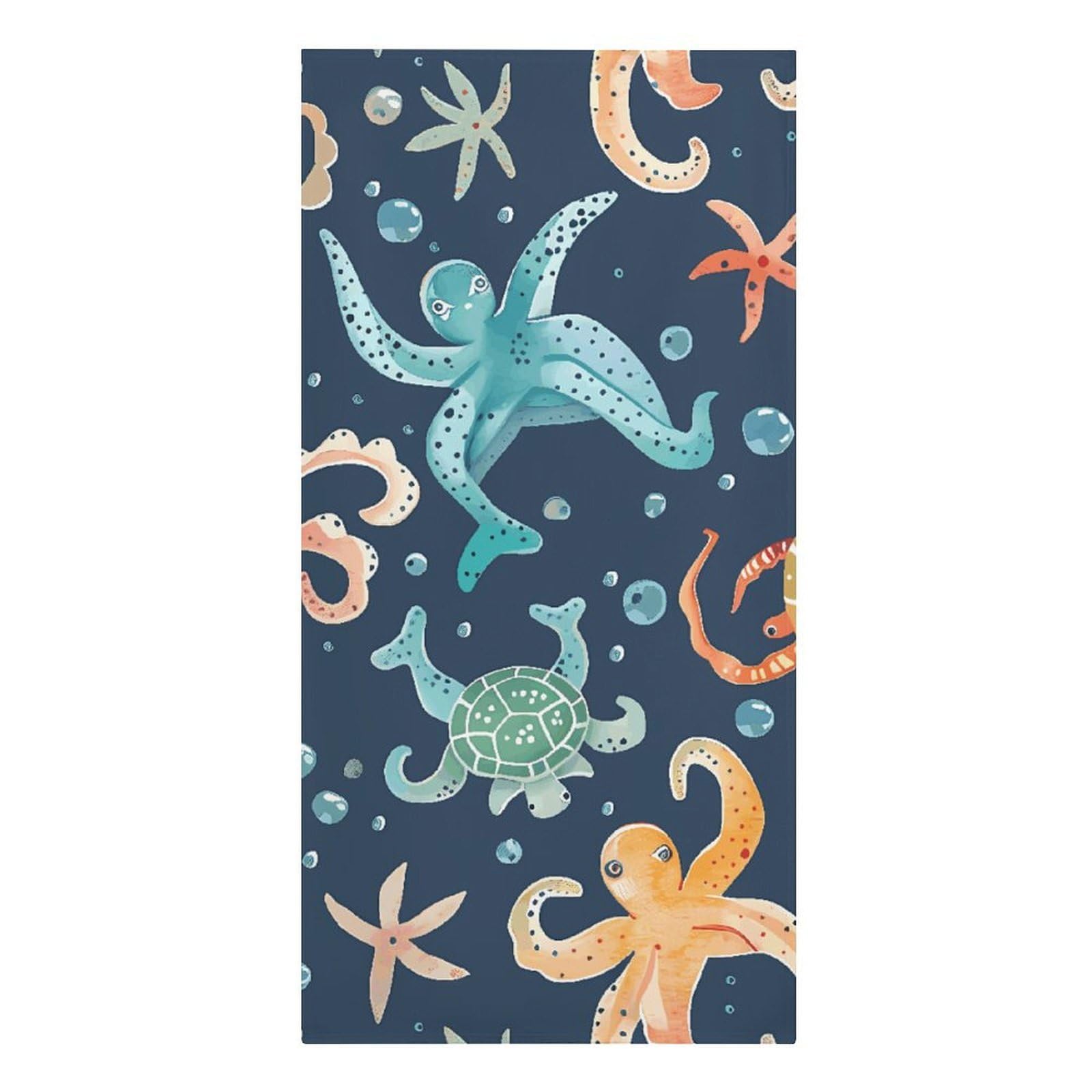 FodPand Lightweight Microfiber Large Overszed Turtle Octopus Pattern Ocean Theme Beach Towel 30.3x61.4 in Sand Blanket Travel, Swim, Bathroom, Girls Women Adults Gift Soft Big Pool Swim Towels
