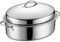 RIDGEPOLE 18.1" Stainless Steel Roasting Pan with Rack & Lid - Heavy Duty Turkey Roaster, Oven & Dishwasher Safe