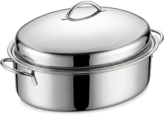 RIDGEPOLE 18.1" Stainless Steel Roasting Pan with Rack & Lid - Heavy Duty Turkey Roaster, Oven & Dishwasher Safe