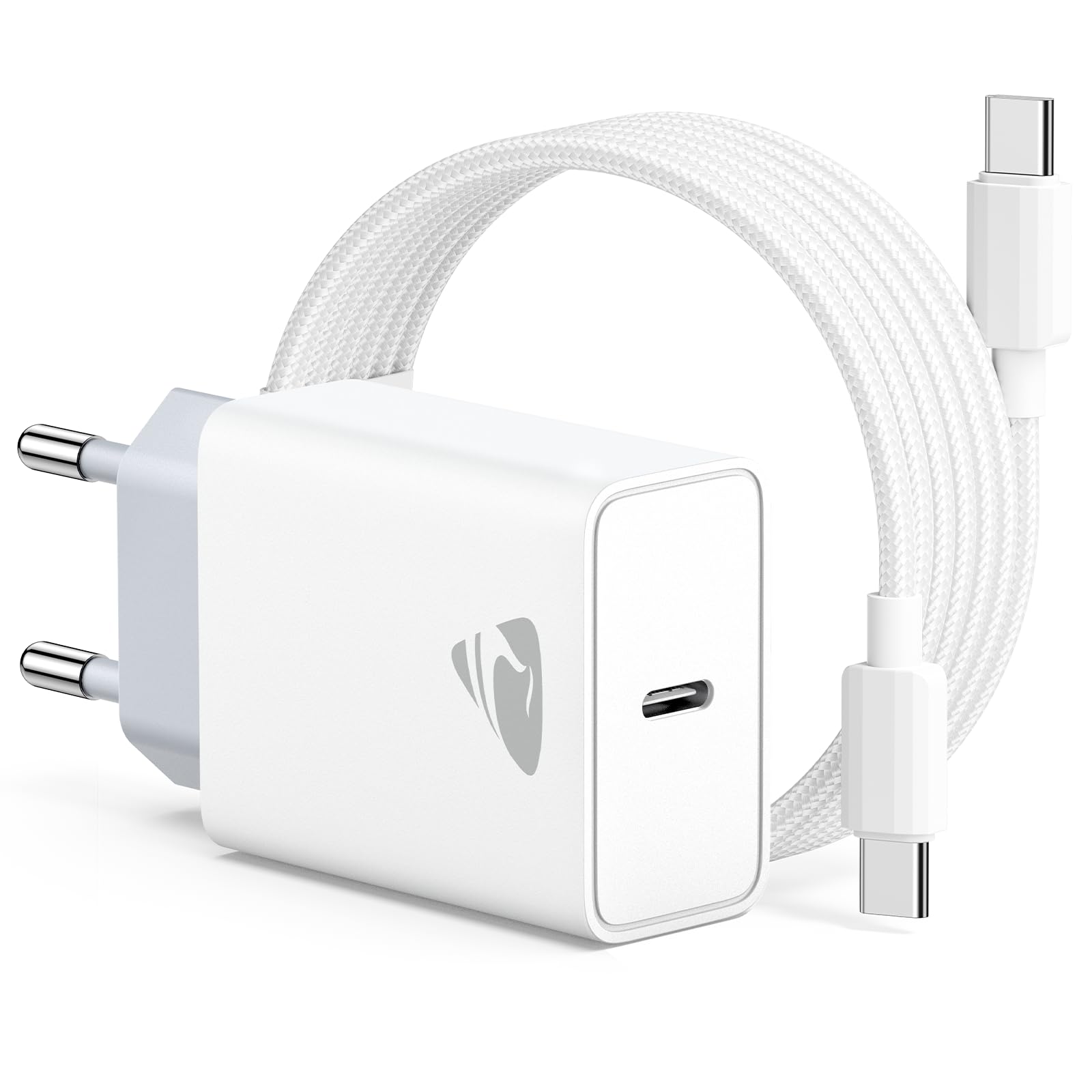 Caricatore USB C, 20W Caricabatterie Rapido PD con Cavo USB-C a USB-C da 2M 60W, Alimentatore Spina USBC per iPhone 17 16 Pro Max 15 Plus, Samsung Galaxy S26 S25 S24, iPad Pro Air, Pixel Cellulare