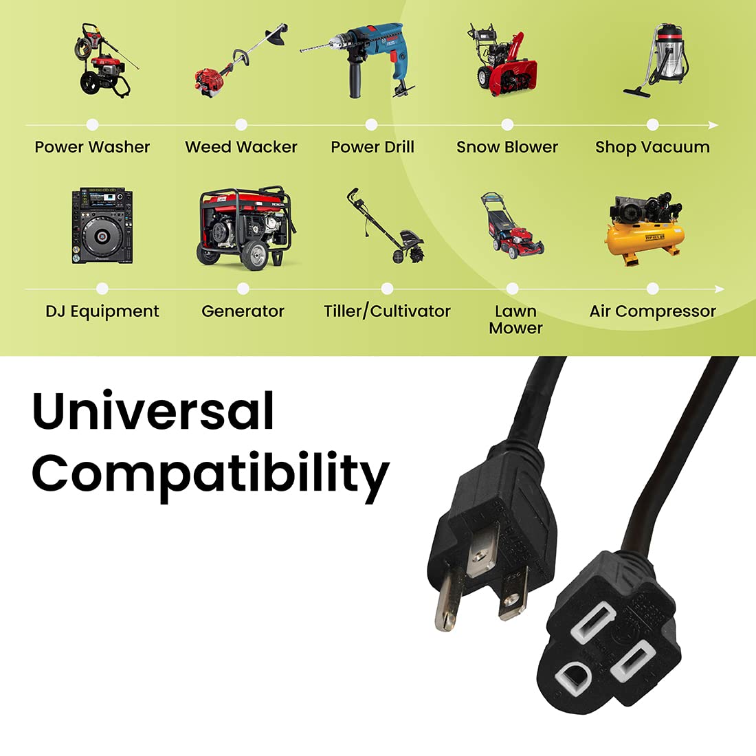 Go Green Power Inc. (GG-14050BK) 12/3 SJTW Cable de extensión para Exteriores, Color Negro, 50 pies
