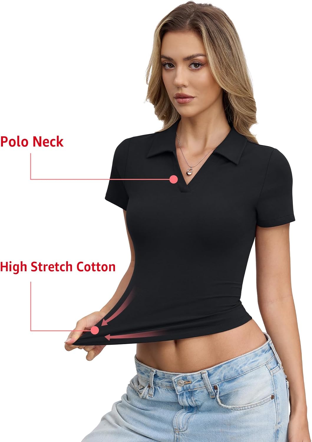 Womens Cotton Polo Shirts Short Sleeve V Neck Baby Tee Summer Going Out Tops Collared Business Casual Outfits - Image 4