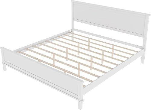 Miniatura 27 de LZ LEISURE ZONE Cama de plataforma de madera maciza de estilo moderno con cabecero, estribo, marco de cama de madera y patas de soporte central de