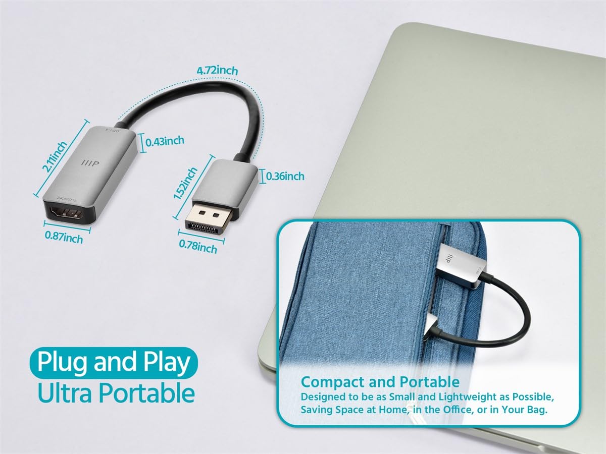 Monoprice Adaptateur DisplayPort 1.4 vers 8K60 HDMI Dynamic HDR10+ Châssis en aluminium