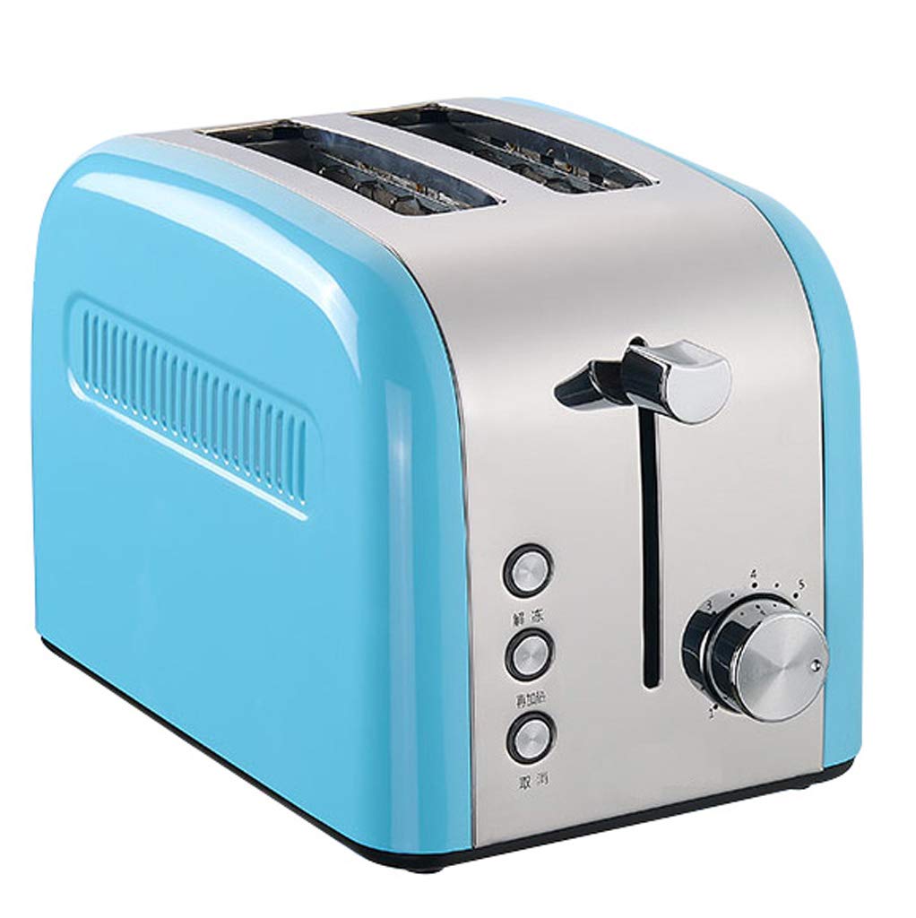 Hogar 220v Azul Tostadora De 2 Rebanadas Cuerpo De Acero Inoxidable Ranura Ancha Horno MultifuncióN FuncióN DescongelacióN/Antitarjeta, Almacenamiento del Cable De AlimentacióN