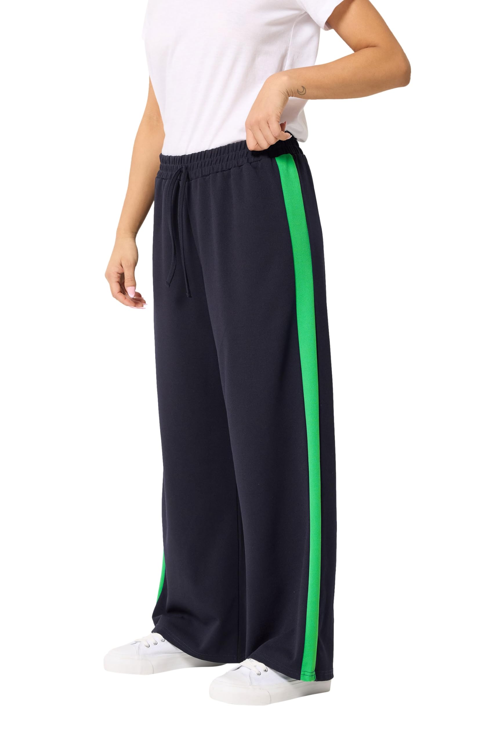 M&Co Women's Dark Navy Petite Wide Leg Side Stripe Trousers In Size 8
