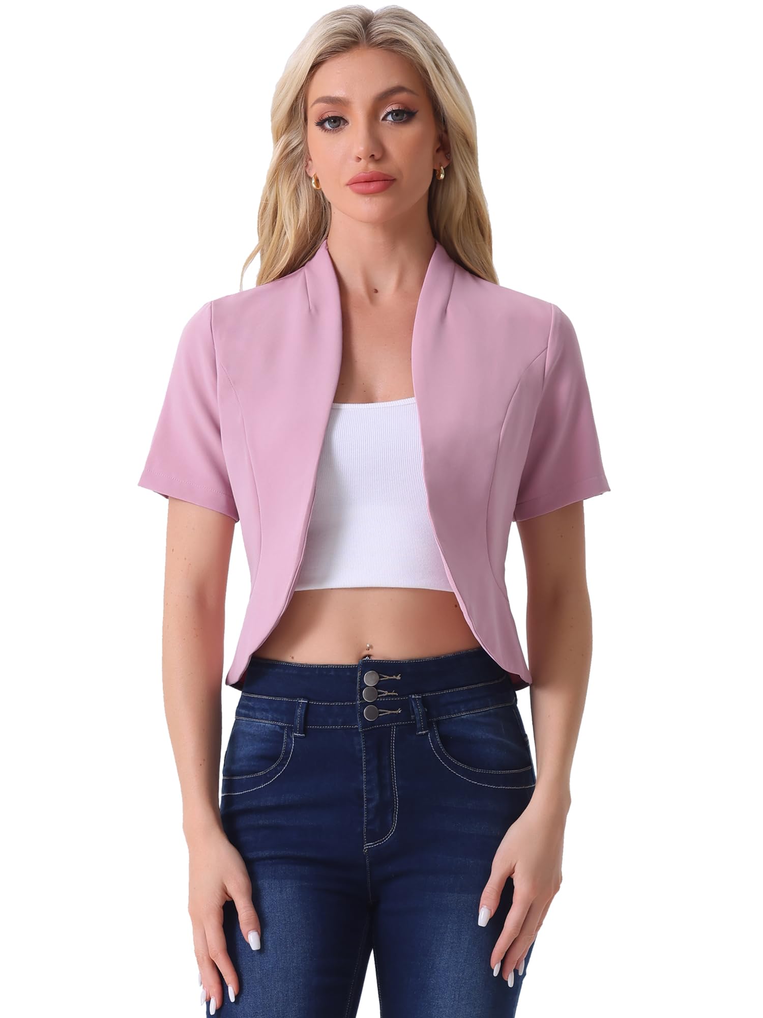 Allegra K Short Sleeve Blazers for Women's Business Casual Open Front Work Cropped Shrug Jacket