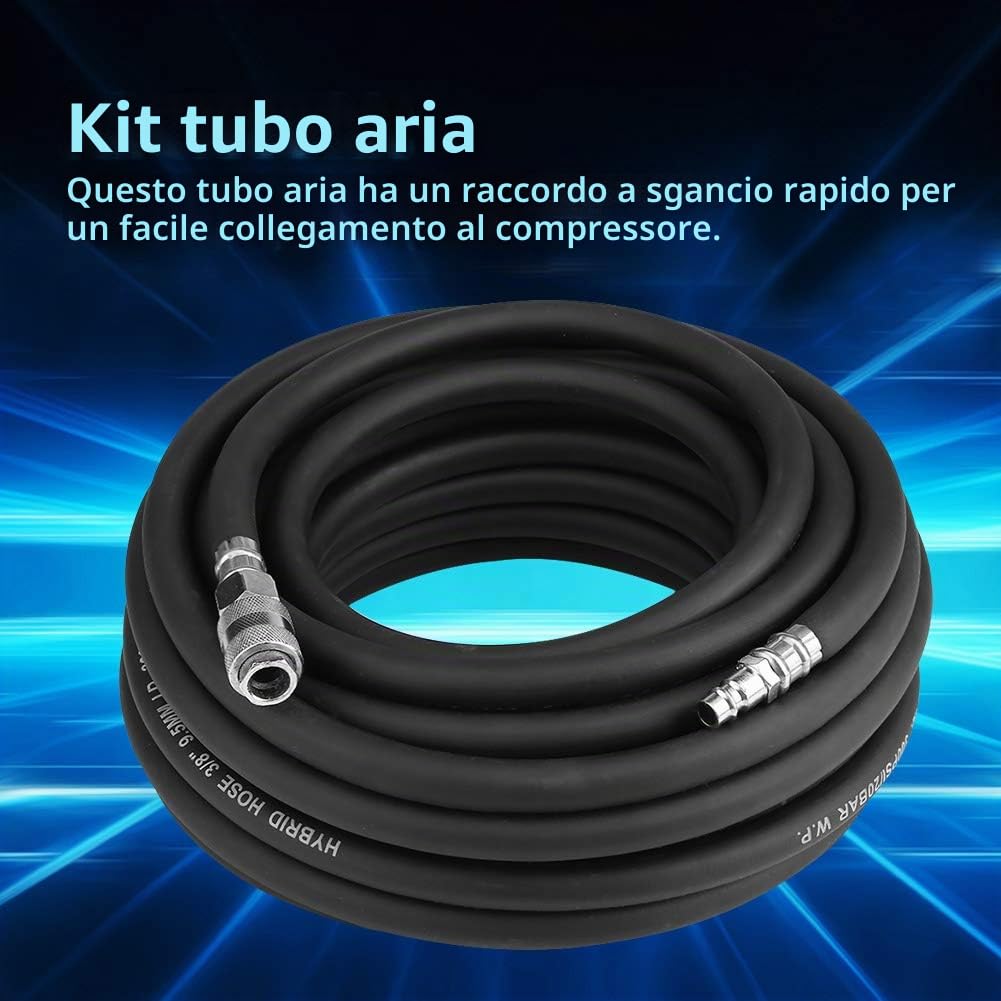 Tubo flessibile pneumatico in gomma 15M, di tubazioni flessibili per aria compressa Kit tubo compressore per aria compressa, attacco rapido europeo 1/4 "