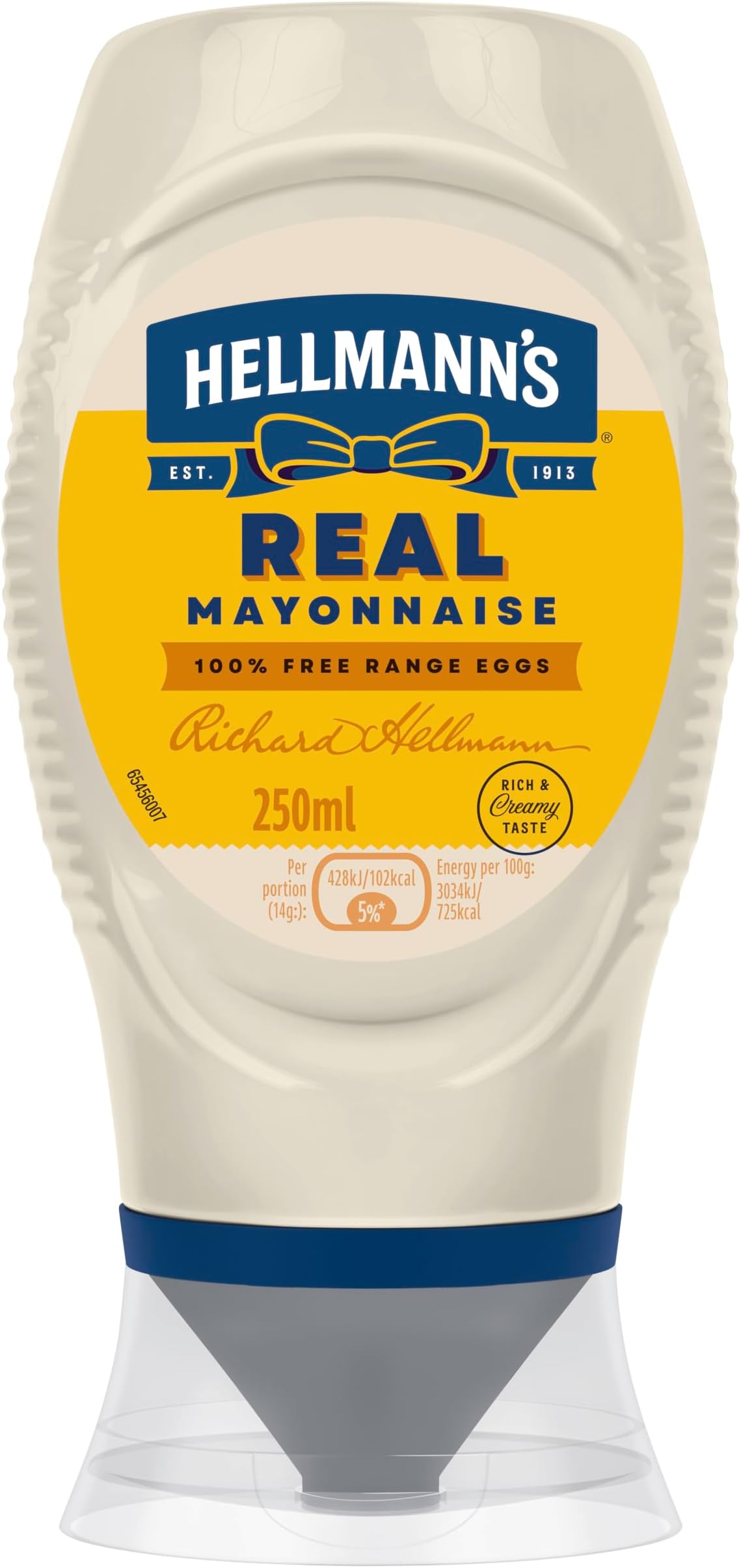 Hellmann's Real Mayonnaise mayo made with 100% free-range eggs perfect for sandwiches 250 ml