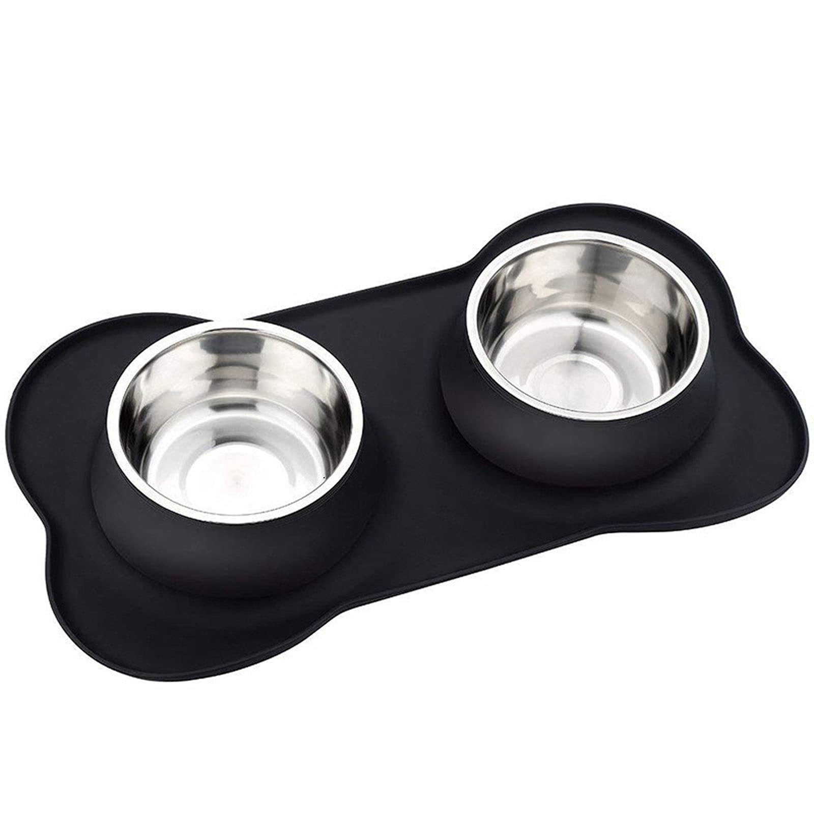 RTHGTFGW Comedero Perro Cuenco de Doble Perro Antideslizante con Estera de Silicona Acero Inoxidable Sin derrame Pet Pet FEINTING Bowing Agua PRODUCTOR Alimentador de Alimentos (Size : S)
