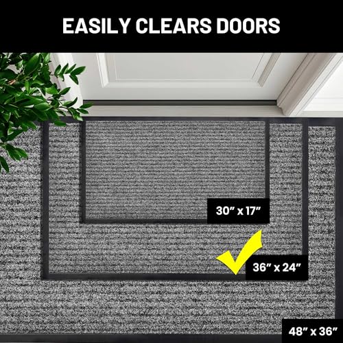 Image of Sierra Concepts Front Door Mat Welcome Floor Mats - Entryway Indoor Outdoor Entrance Doormat, Patio, Porch, Muddy Shoe, Inside Outside Low Profile, Large 36x24 inches, 2-Pack Gray
