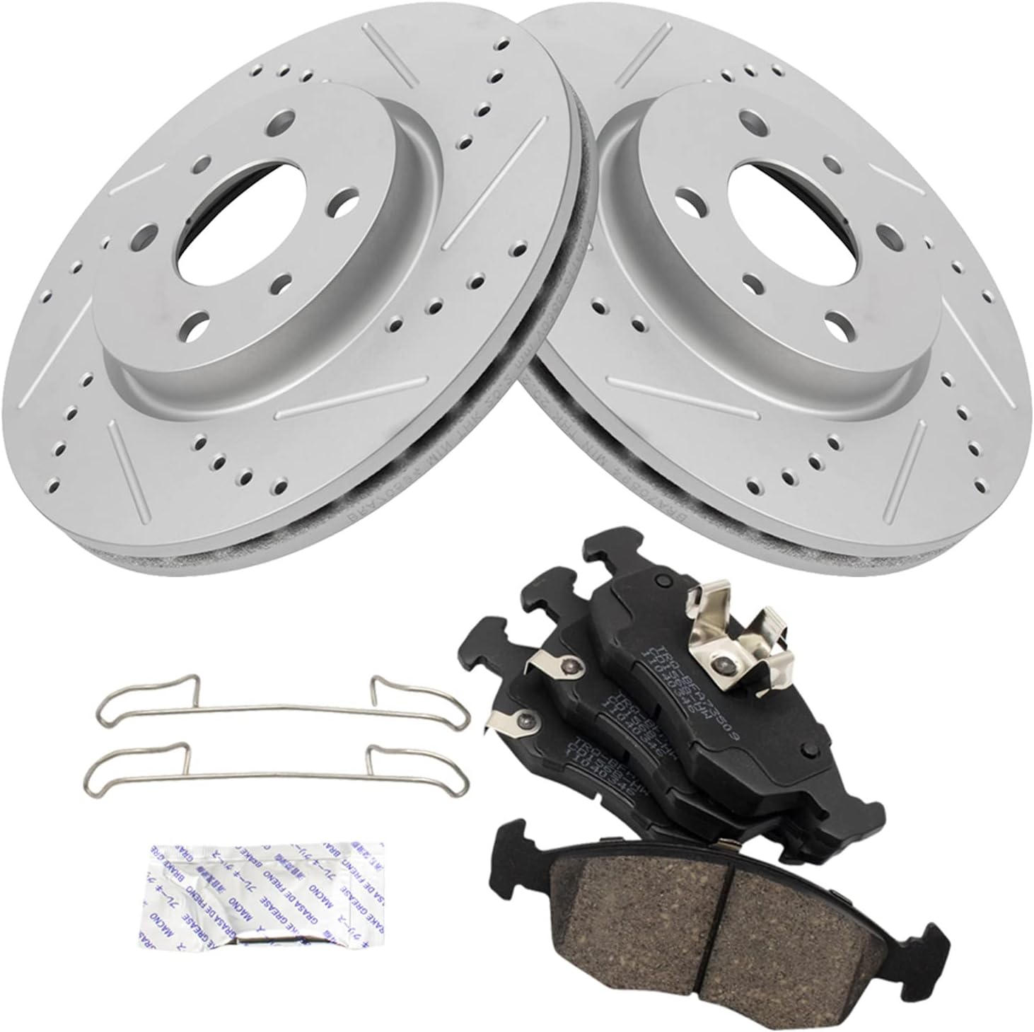 TRQ Front Performance Brake Pad & Rotor Kit Brake Pads Brake Rotors Set Ceramic Premium G-Coated Compatible with 2012-2017 Fiat 500