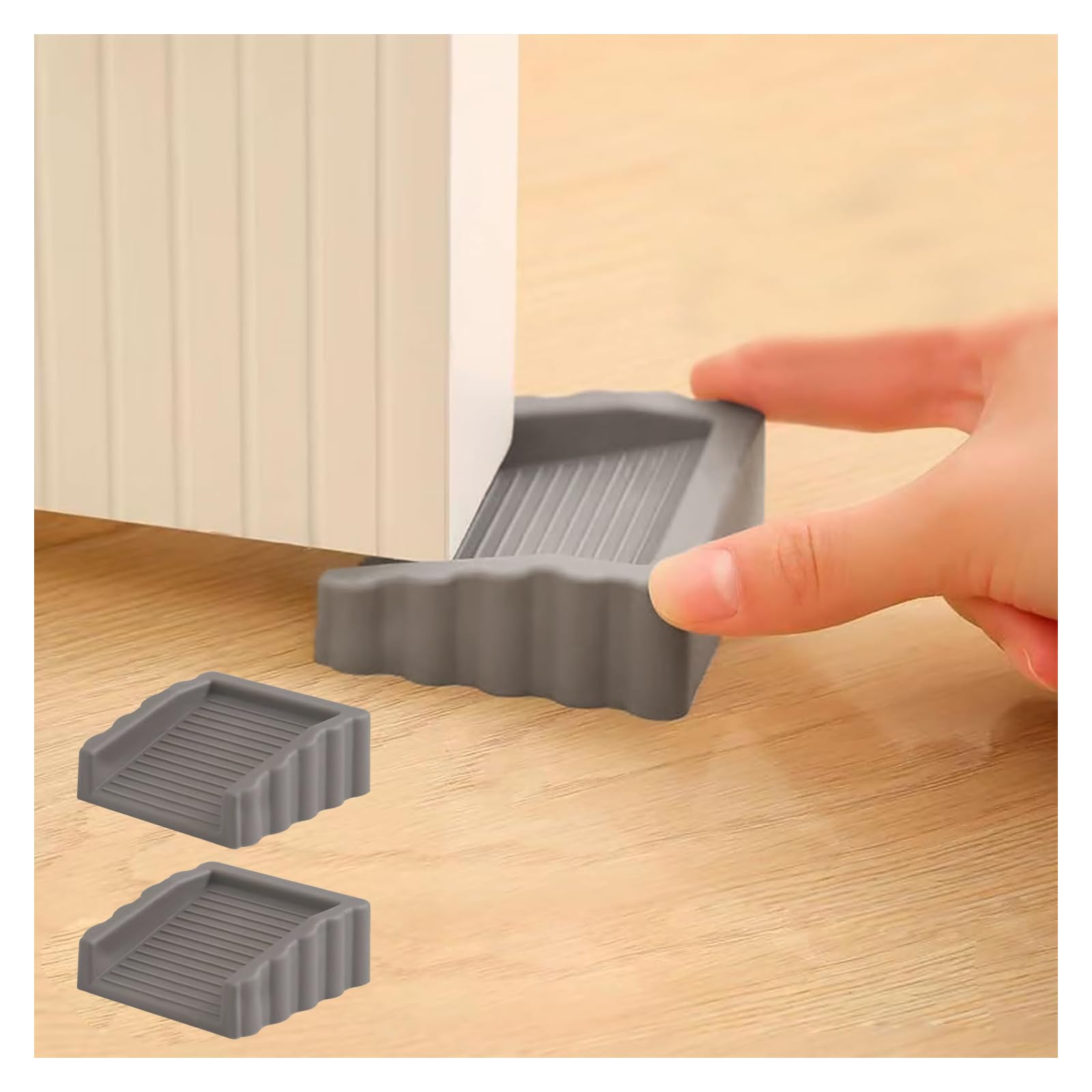 Wsiwzai Greyx2 Rubber Door Stoppers Wedge，Bidirectional Door Stops，Small Size Cube Doorstop，Grey，2Pack