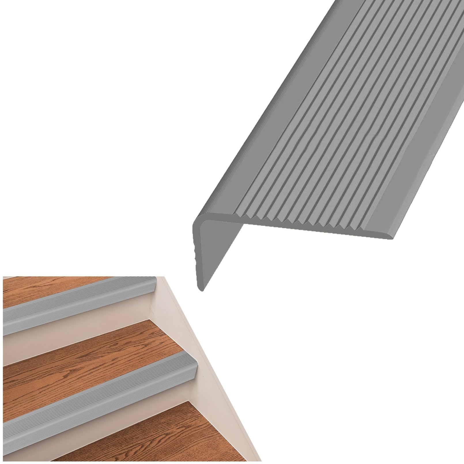 Perfil de Borde de Escalera Antideslizante, Tiras Antideslizantes Para Peldaños, Autoadhesivo, Para Escaleras En Muchos Colores Y Longitudes, Perfil de Borde de Escalera Tira Antideslizante(Grey,3m/11