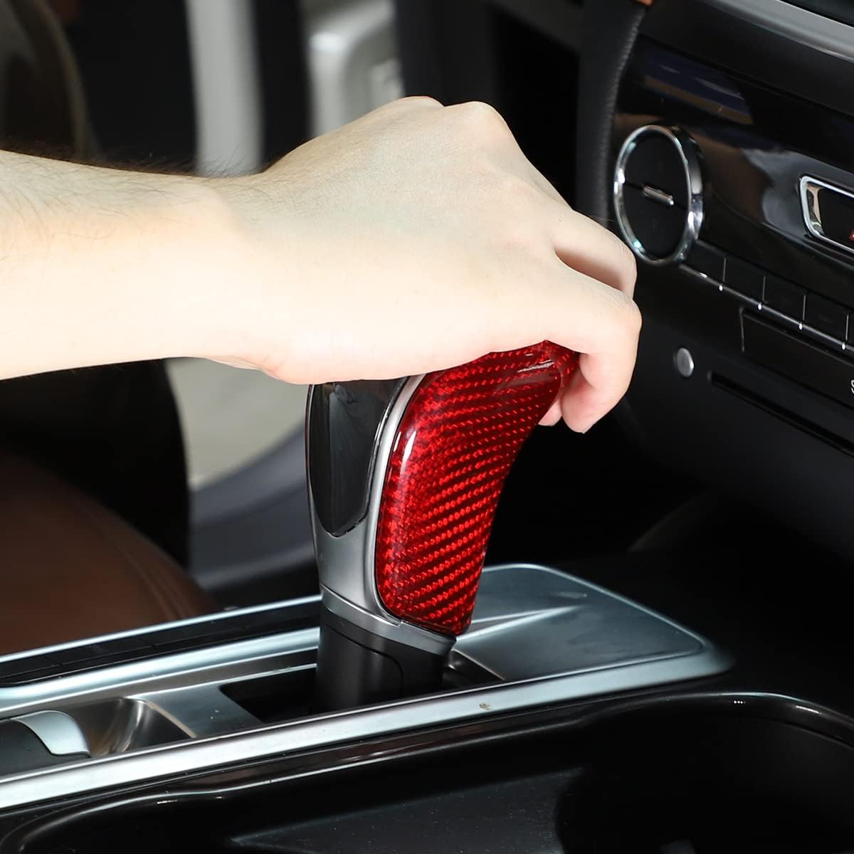 Fit for Maserati Levante 2016-2018, Ghibli Quattroporte 2013-2018 Center Console Gear Shift Knob Head Cover Trim Real Carbon Fiber Interior Decoration Accessories (Red)