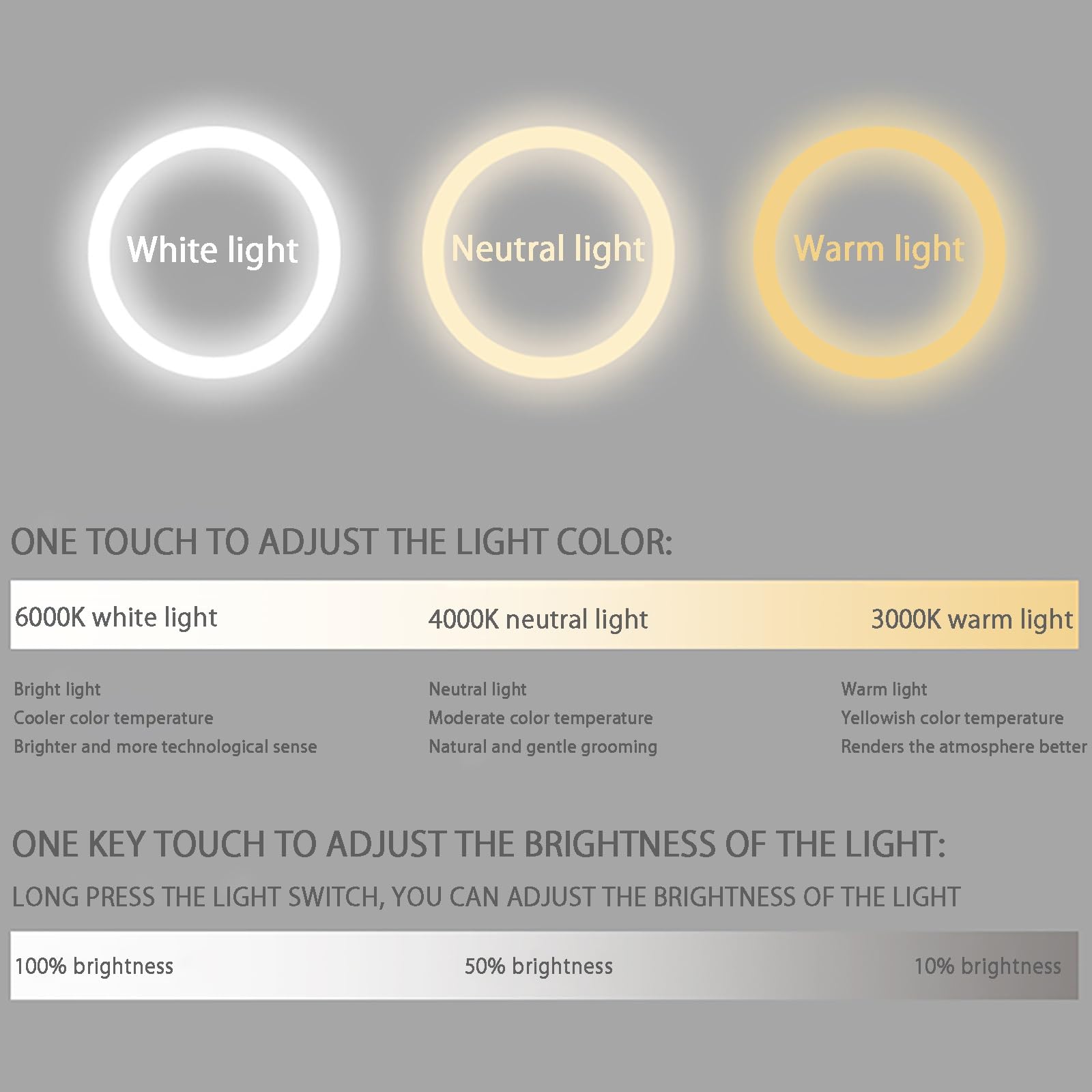 Smart LED Specchio per il trucco per il bagno, HD senza cornice, specchio da parete con illuminazione a LED, 50 cm/60 cm/70 cm/80 cm