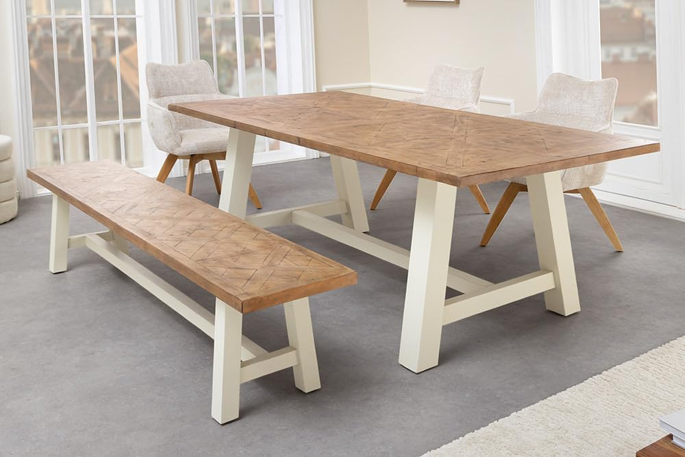 Riess Ambiente Esstisch Hamptons 200cm - braun Creme - Pinienholz | 10 Sitzplätze, hochwertig, individuelle Maserung, stabile Konstruktion, 100 kg Belastbarkeit, Unikat, Holzgestell