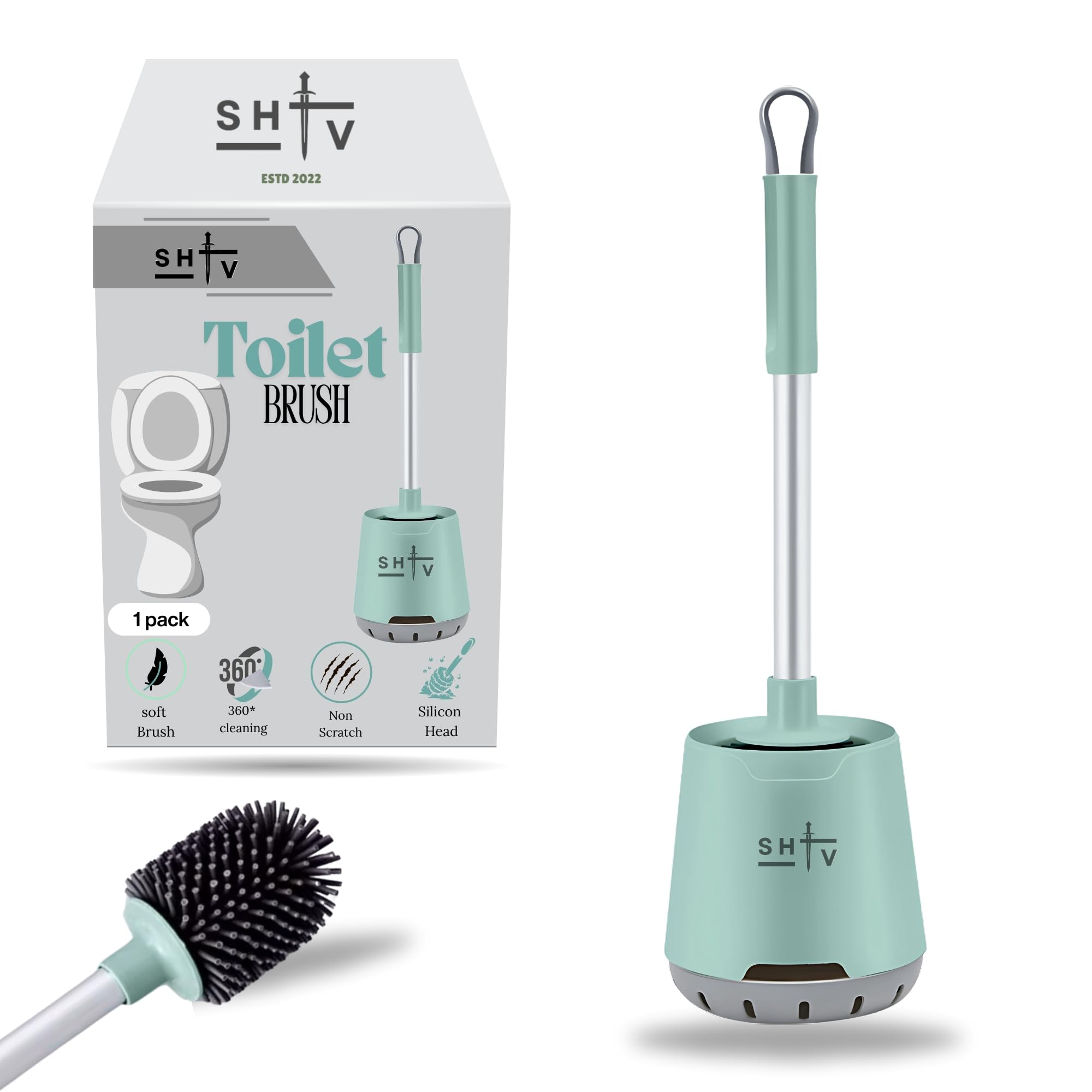 Silicone Toilet Brushes & Holders, Deep Cleaner, Toilet Brush with Quick Drying Holder Set for Bathroom (ROUND GREEN)