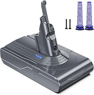 Battery Replacement for Dyson V8, 21.6V 6500mAh Li-ion Battery Compatible with SV10 V8 Animal V8 Absolute V8 Motorhead V8Carbon Fiber V8Fluffy Series Cordless Vacuum, 2 Filters and 2 Screws Included