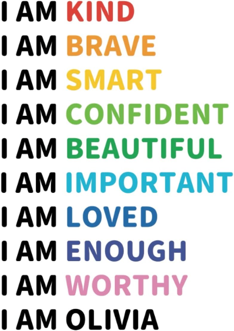 OLIVIA - Personalized Composition Notebook for Girls with Positive Affirmations