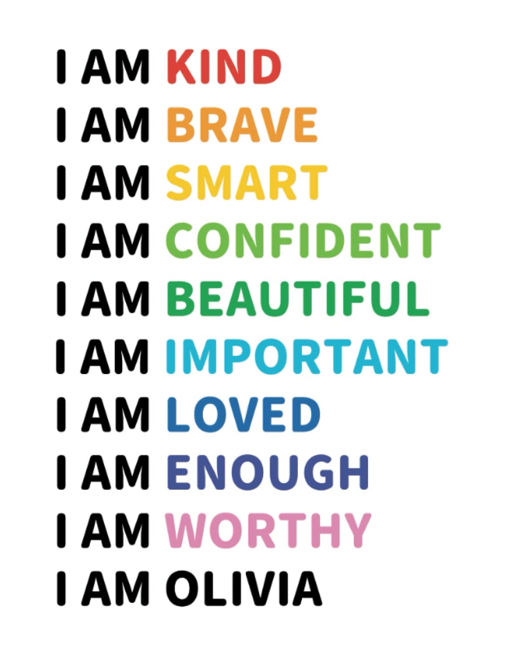 OLIVIA - Personalized Composition Notebook for Girls with Positive Affirmations