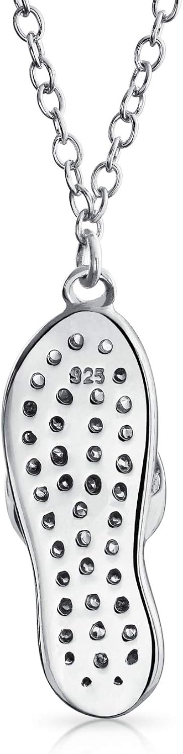 Bling Jewelry Tropical Vacation Nautical Pave CZ Accent Flip Flop Sandal Pendant Necklace For Women For Teen .925 Sterling Silver - Image 3