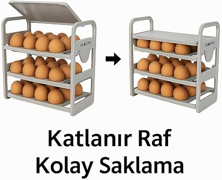 Buzdolabı Yumurta Organizeri – 30 Hazneli, Katlanır Raflı, Yaylı Mekanizma & Tarih Kayıt Fonksiyonlu Yumurta Saklama Kutusu