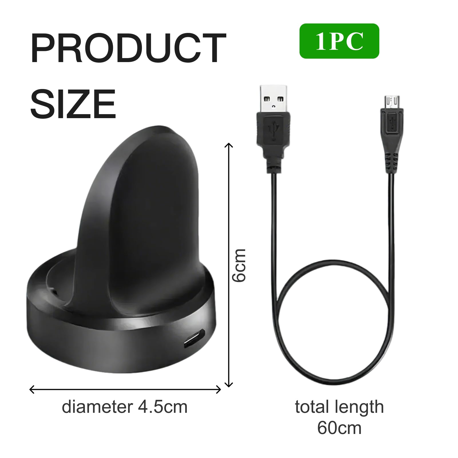 Galaxy Watch Charging Dock, 4.5 cm Diameter, 60 cm USB Cable, Compatible with 46mm/42mm/Gear S2/S3/S4, Black — Amazon image 2