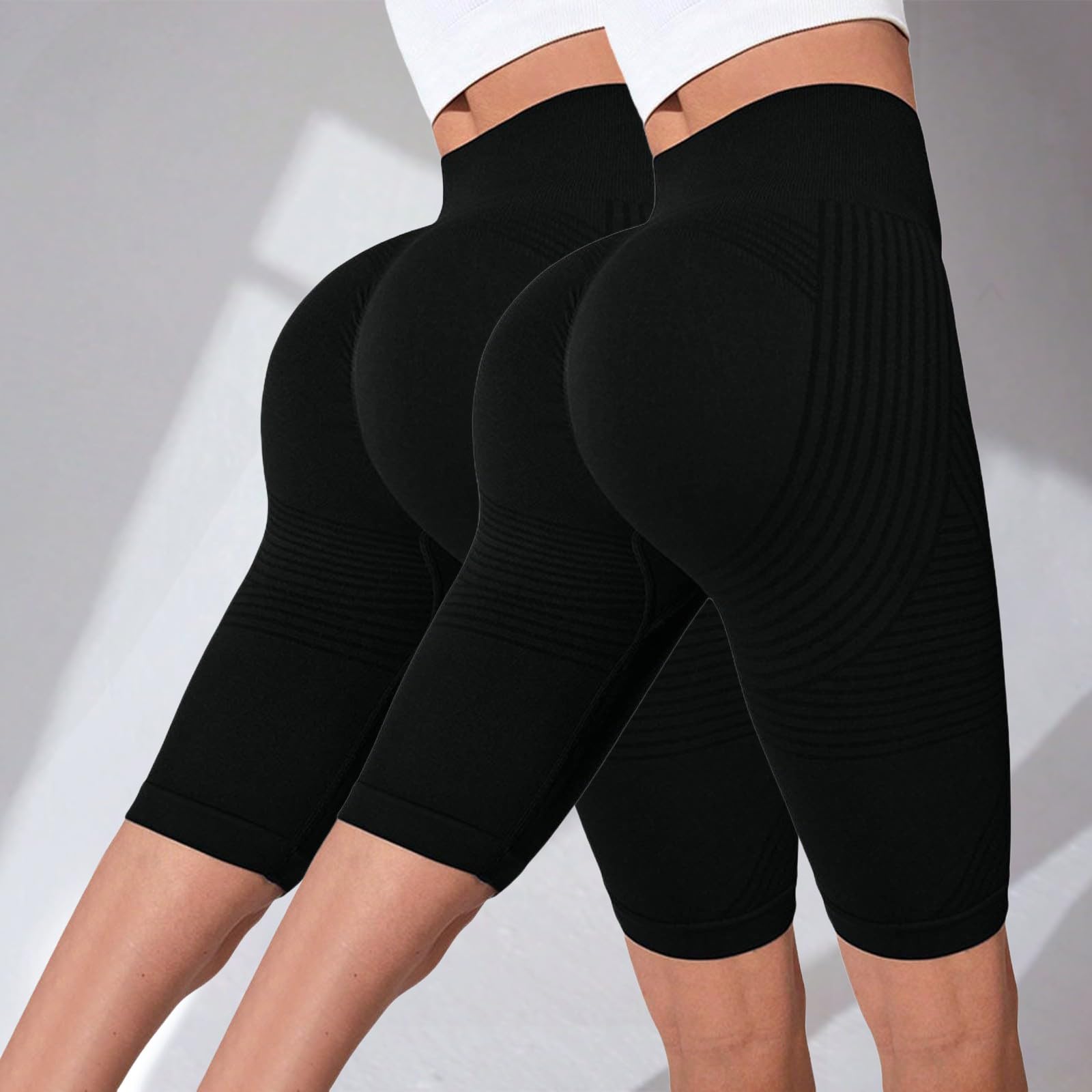 2 Pack Leggins Anticeluliticos Mujer Leggings 3D Anticelulitico,Leggins Cortos Mujer,Shorts Leggings Anti Cellulite,Mallas De Compresion Leggin Anticelulitis Push Up para Yoga y Gym Deportes Mallas